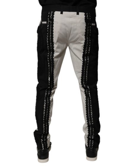 White Lace Trim Mid Waist Dress Formal Pants - Image 4