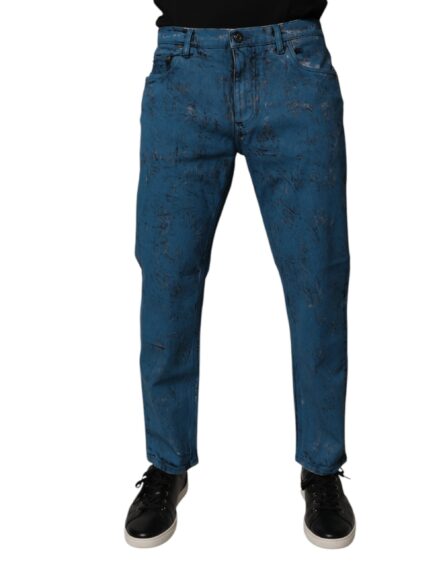 Blue Tie Dye Cotton Skinny Men Denim Jeans - Image 8