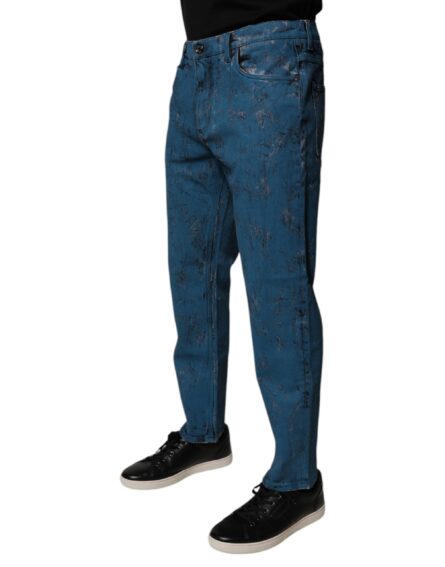 Blue Tie Dye Cotton Skinny Men Denim Jeans - Image 3