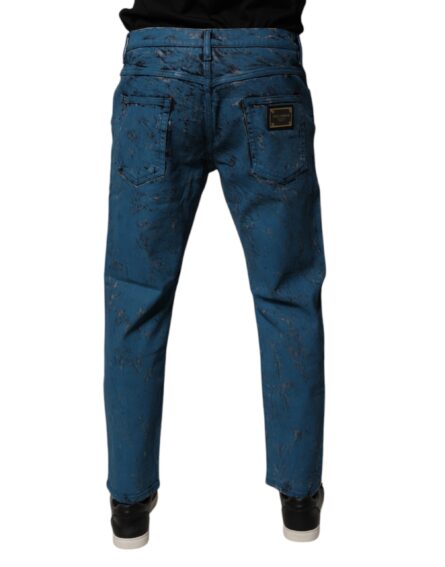 Blue Tie Dye Cotton Skinny Men Denim Jeans - Image 4