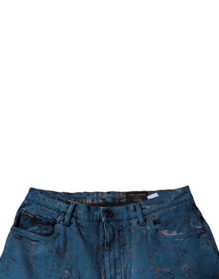 Blue Tie Dye Cotton Skinny Men Denim Jeans - Image 5