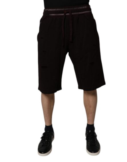Maroon Cotton Logo Plaque Men Bermuda Shorts - Image 9