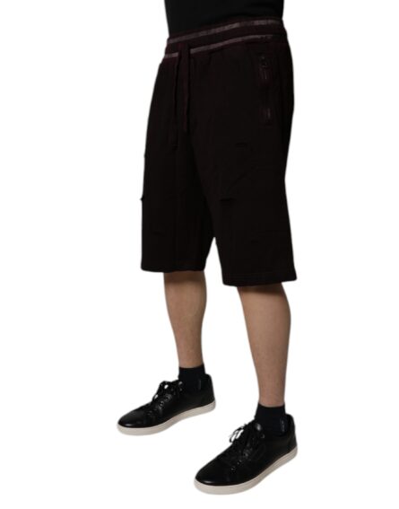 Maroon Cotton Logo Plaque Men Bermuda Shorts - Image 11