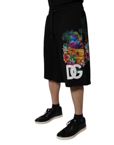 Black Cotton Logo Floral Print Bermuda Shorts - Image 8