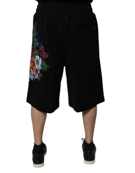 Black Cotton Logo Floral Print Bermuda Shorts - Image 9