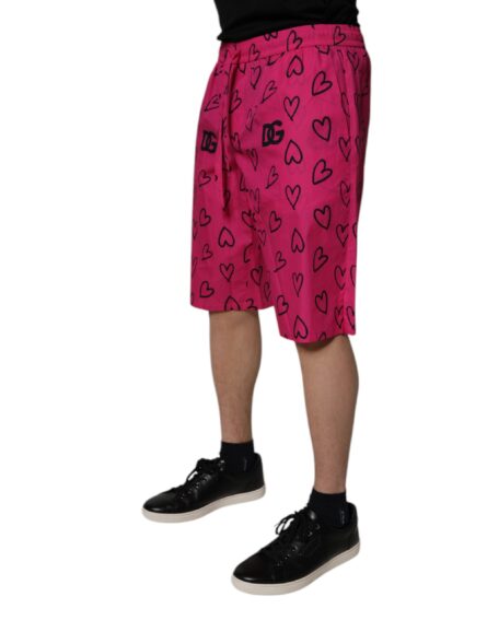 Pink Cotton Heart Print Bermuda Shorts - Image 8