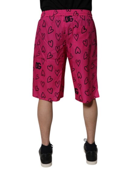 Pink Cotton Heart Print Bermuda Shorts - Image 4