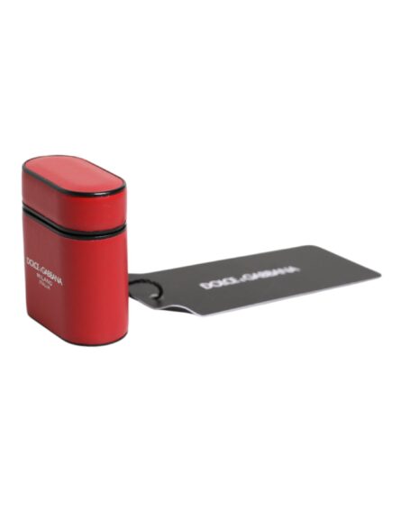 Red Calfskin Leather Logo Print Flip Holder Airpods Case - Image 3