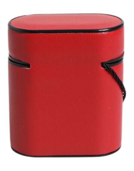 Red Calfskin Leather Logo Print Flip Holder Airpods Case - Image 4