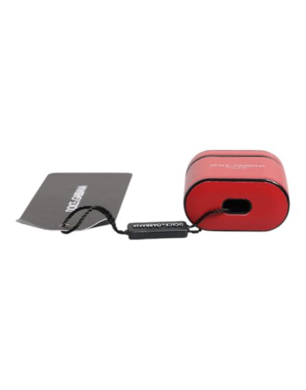 Red Calfskin Leather Logo Print Flip Holder Airpods Case - Image 5