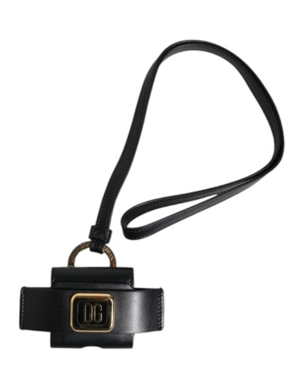 Black Leather Strap Gold Metal Logo Plaque Airpods Case - Image 8