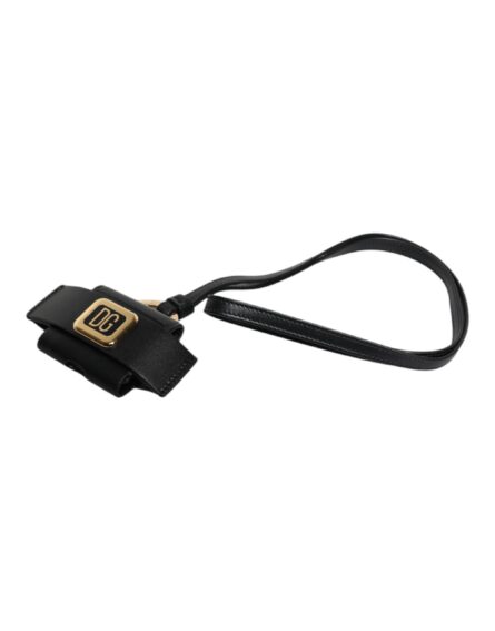 Black Leather Strap Gold Metal Logo Plaque Airpods Case - Image 4