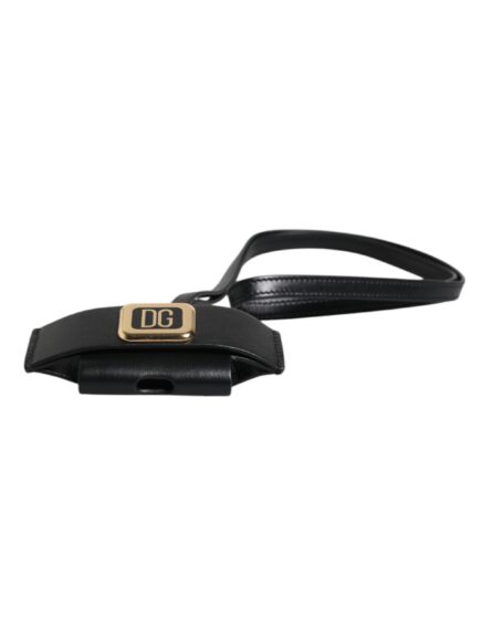 Black Leather Strap Gold Metal Logo Plaque Airpods Case - Image 11
