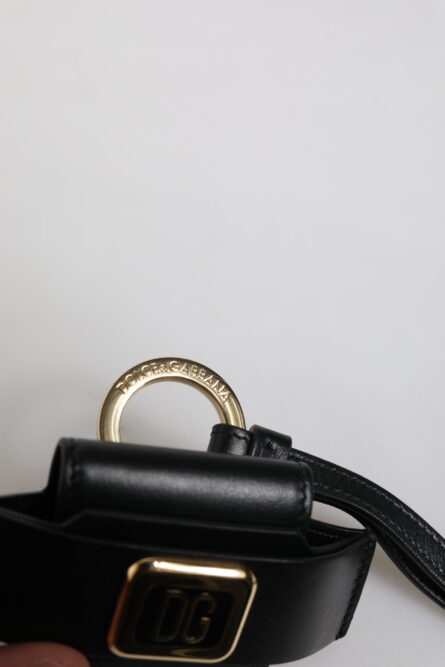 Black Leather Strap Gold Metal Logo Plaque Airpods Case - Image 13