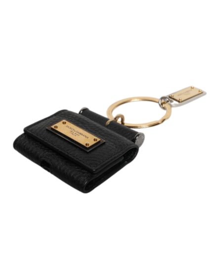 Black Leather Strap Gold Metal Logo Plaque Airpods Case - Image 13