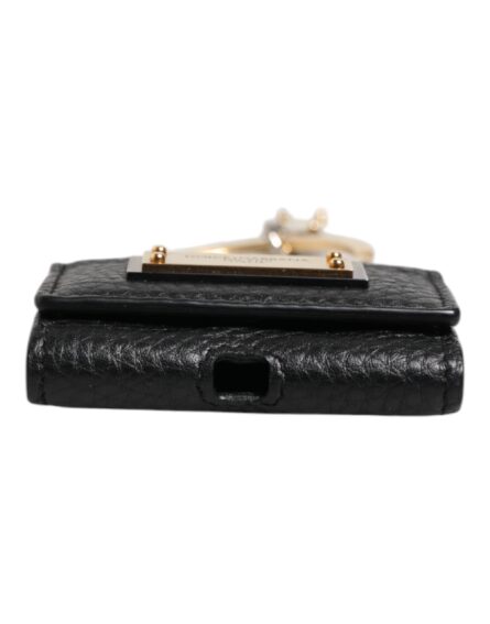 Black Leather Strap Gold Metal Logo Plaque Airpods Case - Image 14