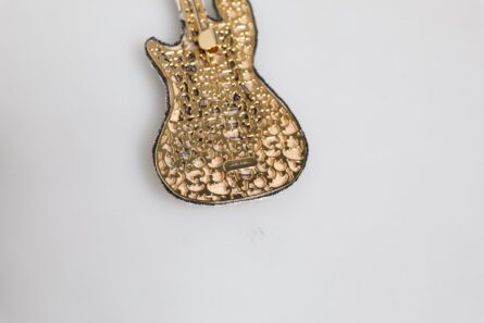 Gold Brass Logo Beaded Guitar Pin Brooch - Image 7