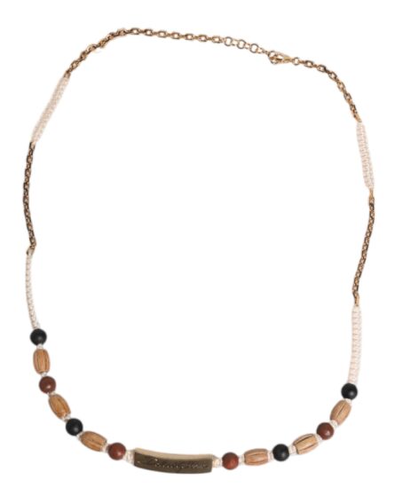 Black Gold Wooden Beaded Logo Pendant Necklace - Image 7