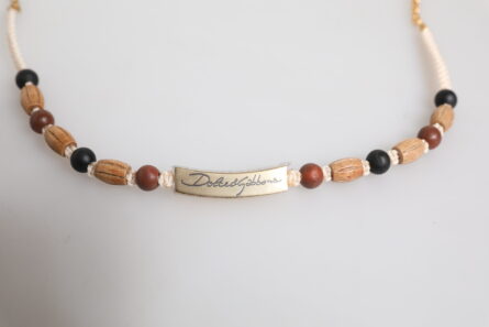 Black Gold Wooden Beaded Logo Pendant Necklace - Image 8