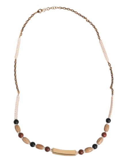 Black Gold Wooden Beaded Logo Pendant Necklace - Image 4