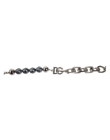 Silver Tone Chain Lobster Clasp Logo Gray Pearls Bracelet - Image 7