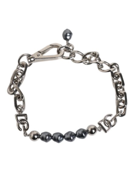 Silver Tone Chain Lobster Clasp Logo Gray Pearls Bracelet - Image 11