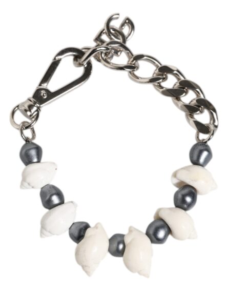 Silver Tone Brass Beaded Shell DG Logo Pendant Bracelet - Image 9
