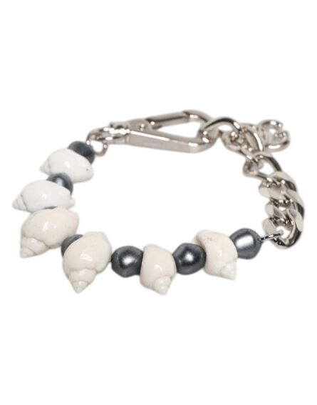 Silver Tone Brass Beaded Shell DG Logo Pendant Bracelet - Image 5
