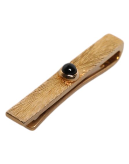 Black Sapphire Gold Tone Brass Tie Clip Bar - Image 3