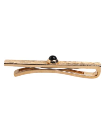 Black Sapphire Gold Tone Brass Tie Clip Bar - Image 4