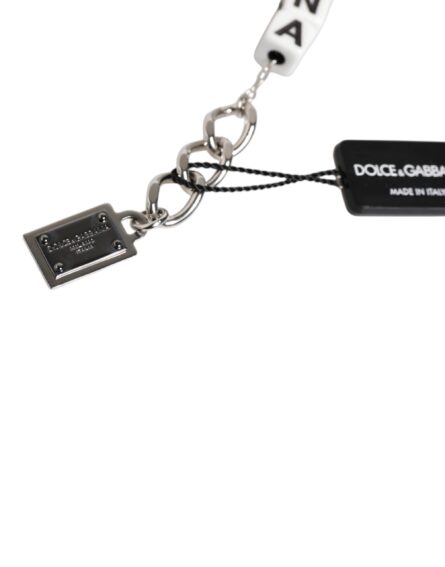 Silver Brass Chain Dice Logo Embellished Charm Bracelet - Image 3