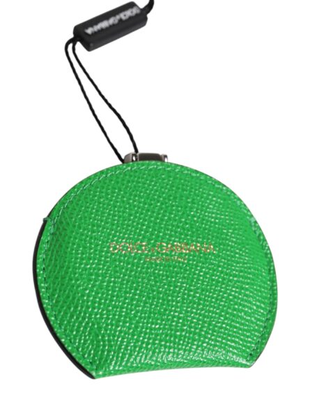Green Calfskin Leather Round Logo Hand Mirror Holder - Image 3