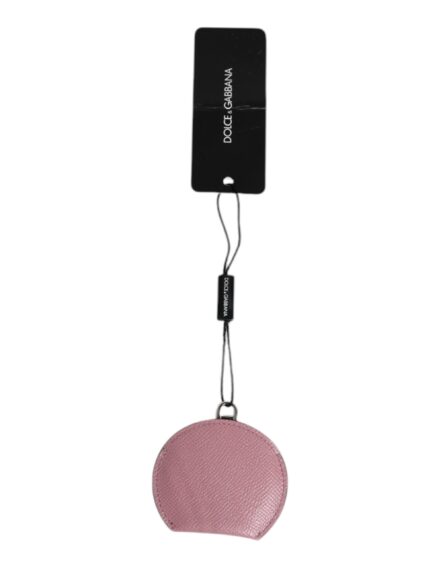 Pink Calfskin Leather Round Logo Hand Mirror Holder - Image 3