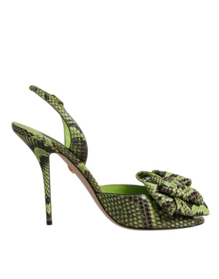Green Python Leather Heels Sandals Shoes - Image 5