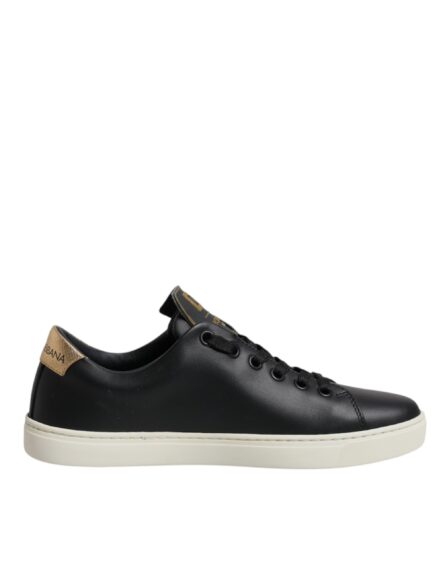Black Leather Gold Red Heart Sneakers Shoes - Image 6