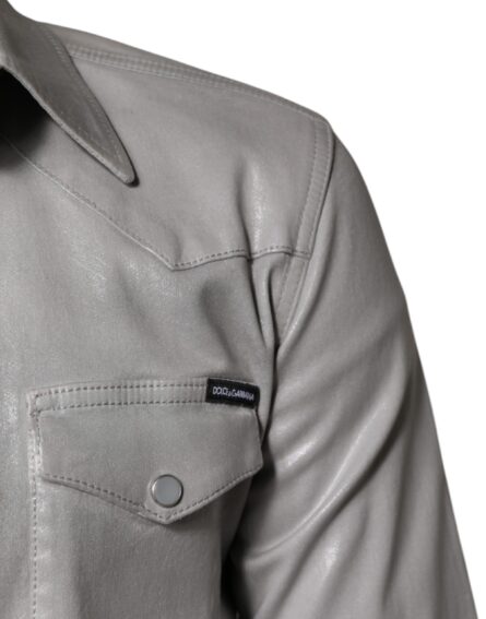 Metallic Gray Cotton Button Down Shirt - Image 5