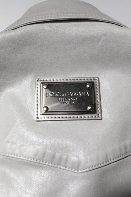 Metallic Gray Cotton Button Down Shirt - Image 8