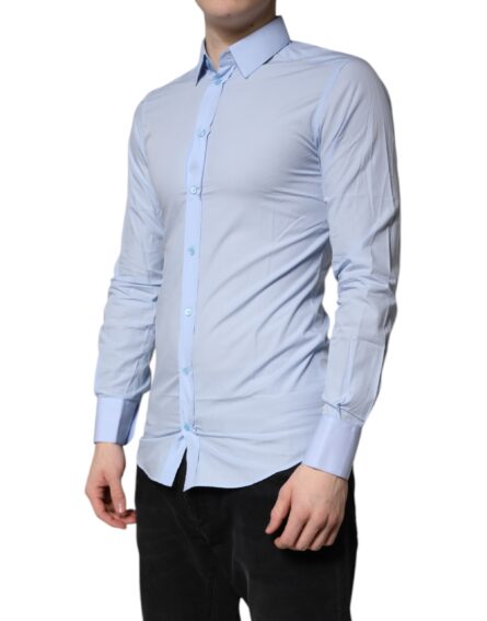Light Blue Cotton GOLD Dress Formal Shirt - Image 3