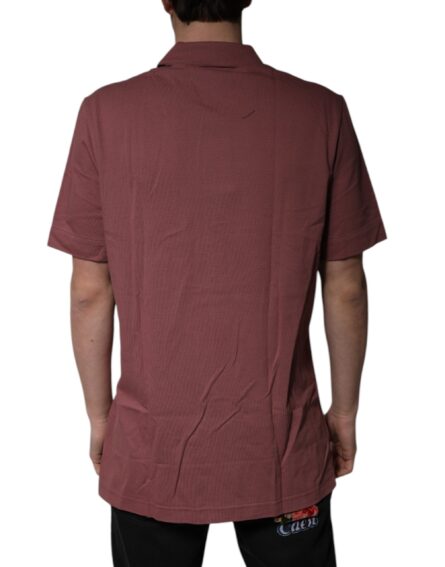Dark Pink Button Down Casual Polo Men Shirt - Image 4