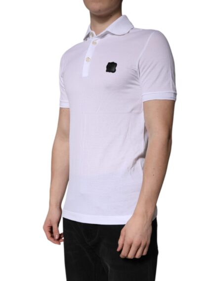 White Cotton Logo Collared Polo T-shirt - Image 3