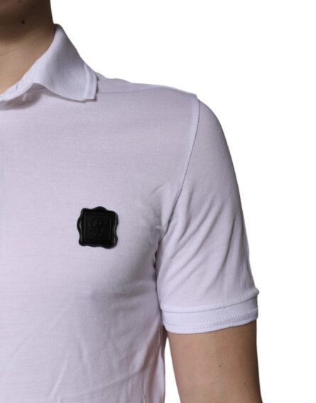 White Cotton Logo Collared Polo T-shirt - Image 5