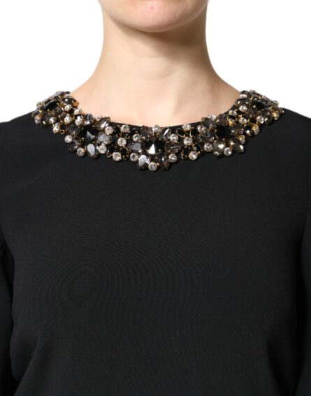 Black Crystal Embellished Round Neck Mini Dress - Image 5