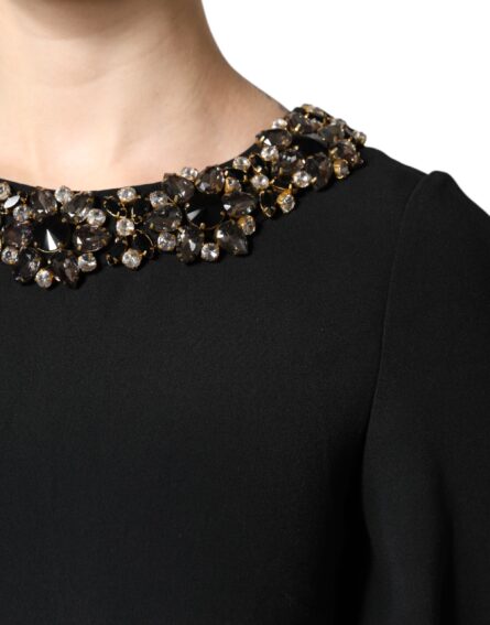 Black Crystal Embellished Round Neck Mini Dress - Image 6