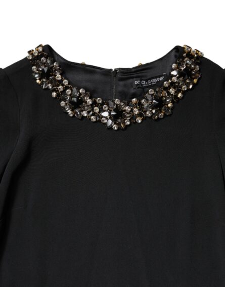 Black Crystal Embellished Round Neck Mini Dress - Image 7