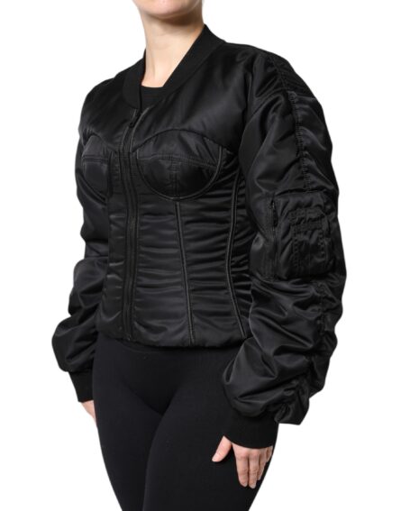 Black Nylon Full Zip Bustier Corset Jacket - Image 3