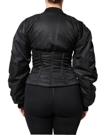 Black Nylon Full Zip Bustier Corset Jacket - Image 4