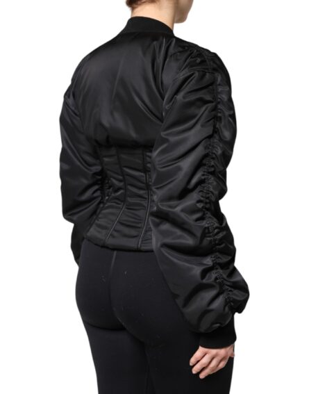 Black Nylon Full Zip Bustier Corset Jacket - Image 5
