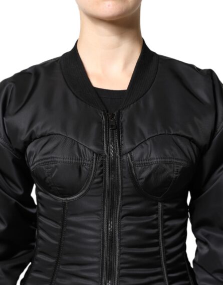 Black Nylon Full Zip Bustier Corset Jacket - Image 6