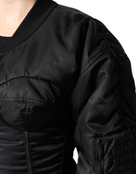 Black Nylon Full Zip Bustier Corset Jacket - Image 7