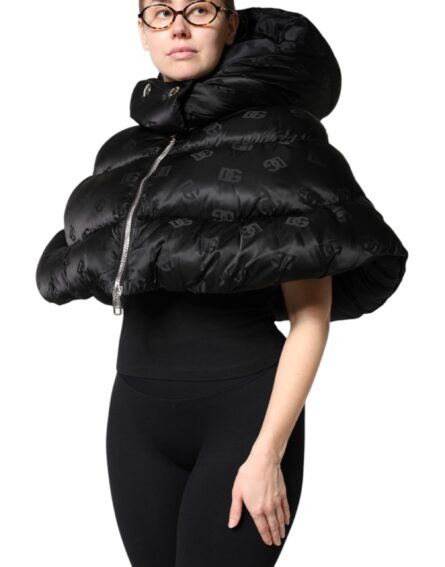 Black Padded Puffer Hooded Full Zip Cropped Jacket - Image 3
